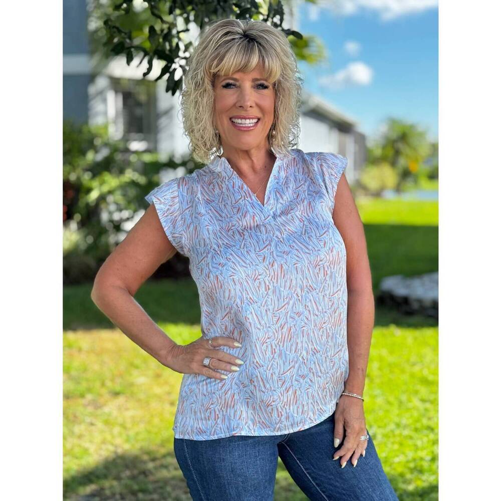 NEW SOUTHERN GRACE cynthia v neck top in blue